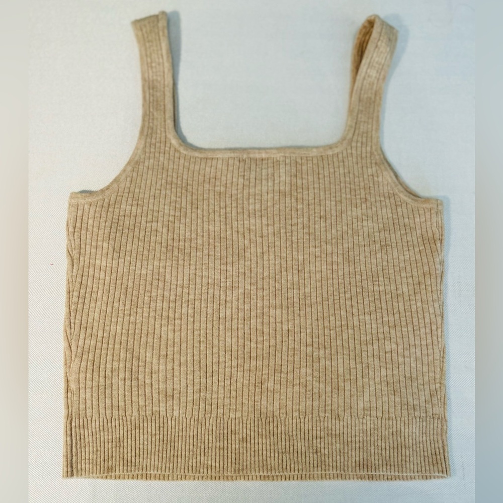 Lucy Paris Square Neck Ribbed-Knit Tank Top in Heathered Sand NWOT